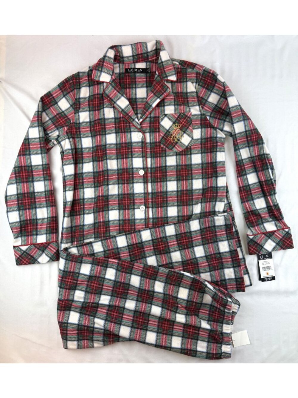 NWT Lauren Ralph Lauren Long Sleeve Notch Collar Long Pant Pajama Set Size Small